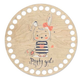 Dřevěné dno na košík s potištěným motivem - kruh 15 cm zajíček pretty girl 147
