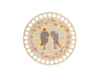 Dřevěné dno na košík s potištěným motivem - kruh 15 cm zamilované ptáčky 67