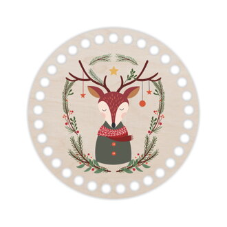 Dřevěné dno na košík s potištěným motivem - kruh 15 cm Vánoční sob 117