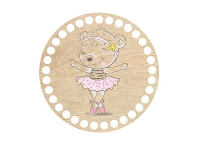 Dřevěné dno na košík s potištěným motivem - kruh 15 cm tančící medvídek 78