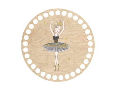 Dřevěné dno na košík s potištěným motivem - kruh 15 cm baletka v černé sukni 076