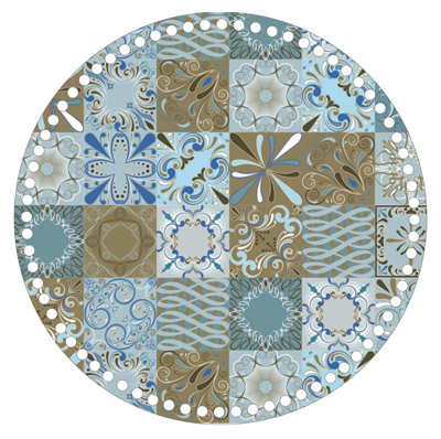 Dřevěné dno s potištěným motivem kruh 30 cm - Patchwork modro-hnědý 026