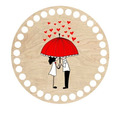 Dřevěné dno na košík s potištěným motivem - kruh 15 cm pár pod deštníkem 88