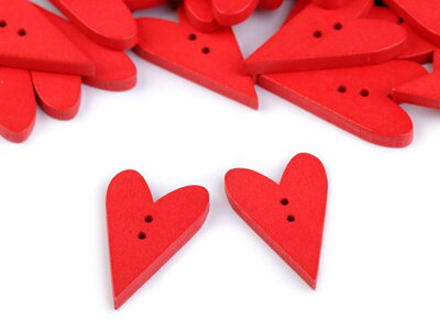 Dřevěný dekorační knoflík - červené srdce
