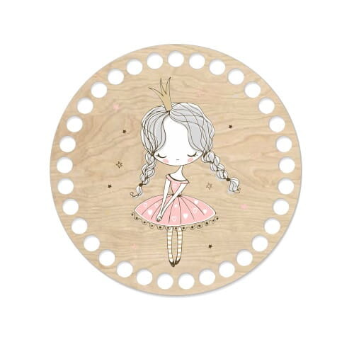 Dřevěné dno na košík s potištěným motivem - kruh 15 cm Princezna se stříbrnými vlasy 590