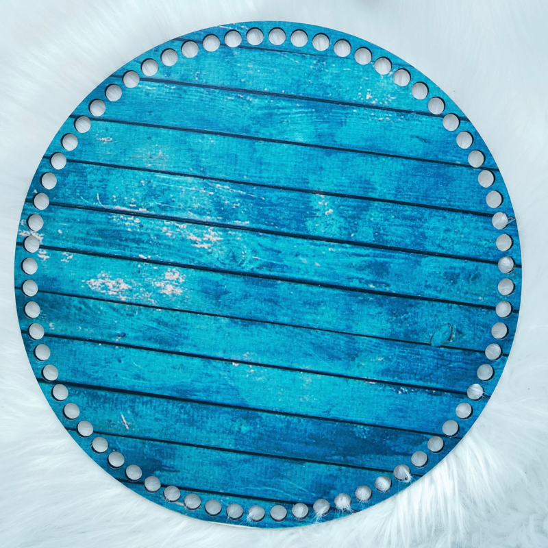Dřevěné dno s potištěným motivem kruh 30 cm - Old Wood Turquoise 713
