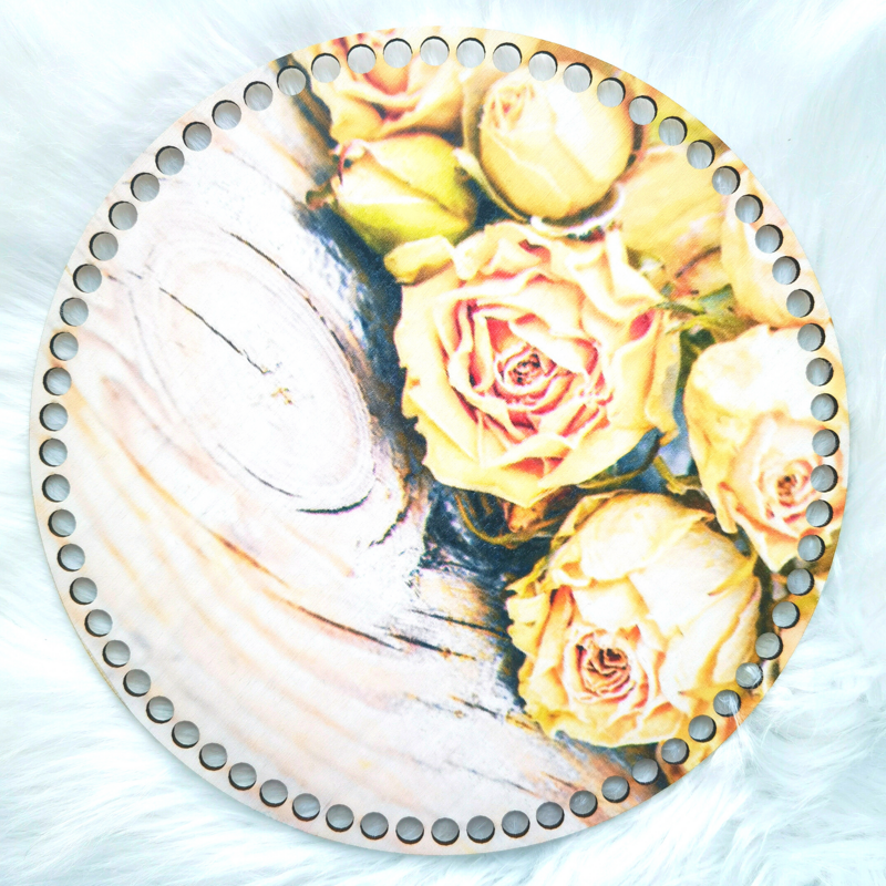 Dřevěné dno s potištěným motivem kruh 30 cm - Yellow Roses 720
