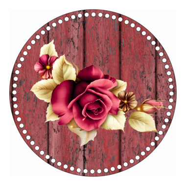 Dřevěné dno s potištěným motivem kruh 30 cm - Red Wood Golden Rose 217