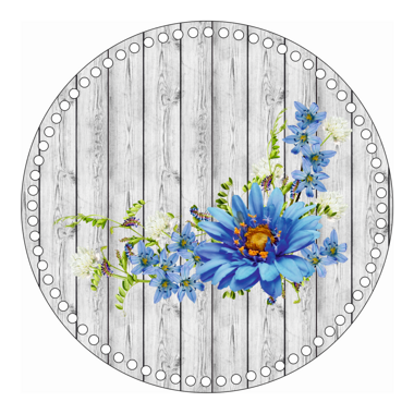 Dřevěné dno s potištěným motivem kruh 30 cm - Grey Wood blue flower 227