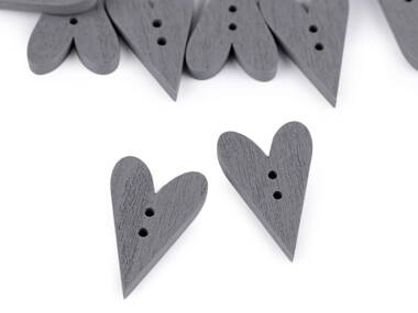Dřevěný dekorační knoflík srdce 21 x 33 mm - holubí šedá